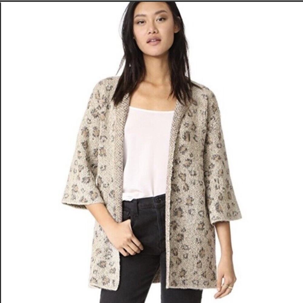 Anthropologie Cupcakes And Cashmere Animal Print Knit Cardigan Sweater Size S